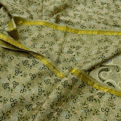 Indian Vintage Sari Green Pure Silk Printed Sarees 6yd Sewing Craft Fabric Dress Making  Soft Floral Wrap Upcycle Used Quilting Crafting