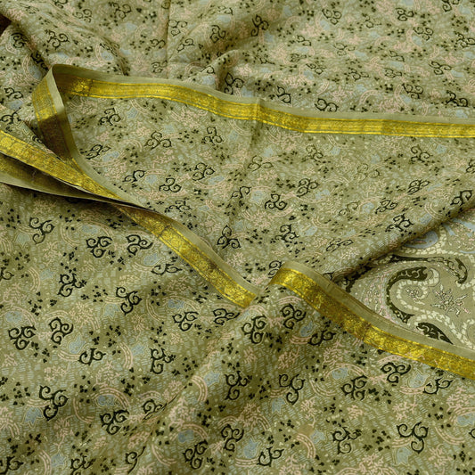 Indian Vintage Sari Green Pure Silk Printed Sarees 6yd Sewing Craft Fabric Dress Making  Soft Floral Wrap Upcycle Used Quilting Crafting