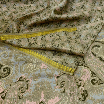 Indian Vintage Sari Green Pure Silk Printed Sarees 6yd Sewing Craft Fabric Dress Making  Soft Floral Wrap Upcycle Used Quilting Crafting
