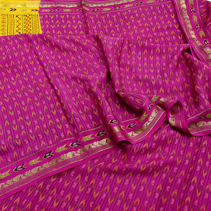 Indian Vintage Sari Purple & Yellow Printed Pure Silk Sarees 6yd Sewing Craft Fabric Floral Dress Making Soft Quilting Crafting Upcycle Used