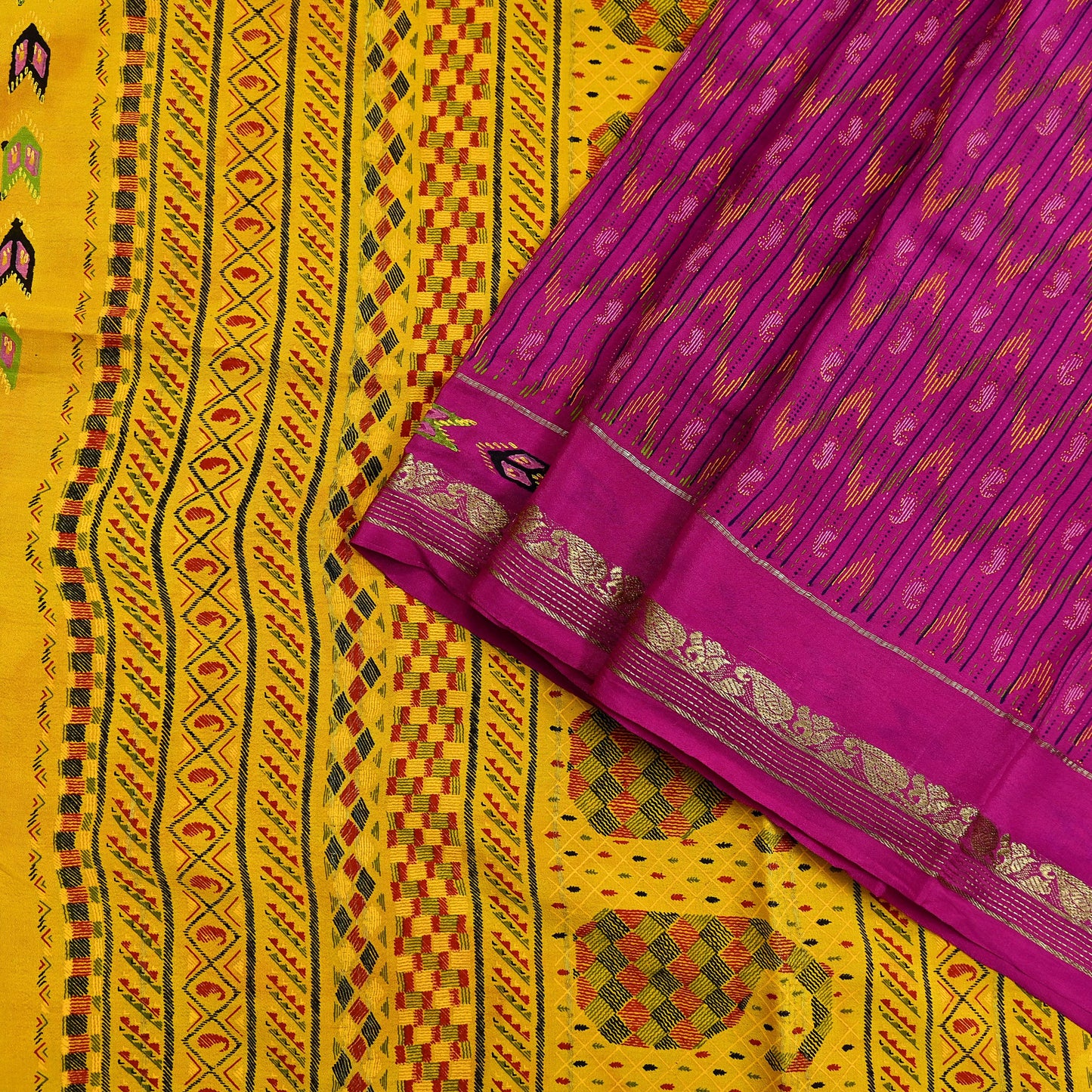 Indian Vintage Sari Purple & Yellow Printed Pure Silk Sarees 6yd Sewing Craft Fabric Floral Dress Making Soft Quilting Crafting Upcycle Used