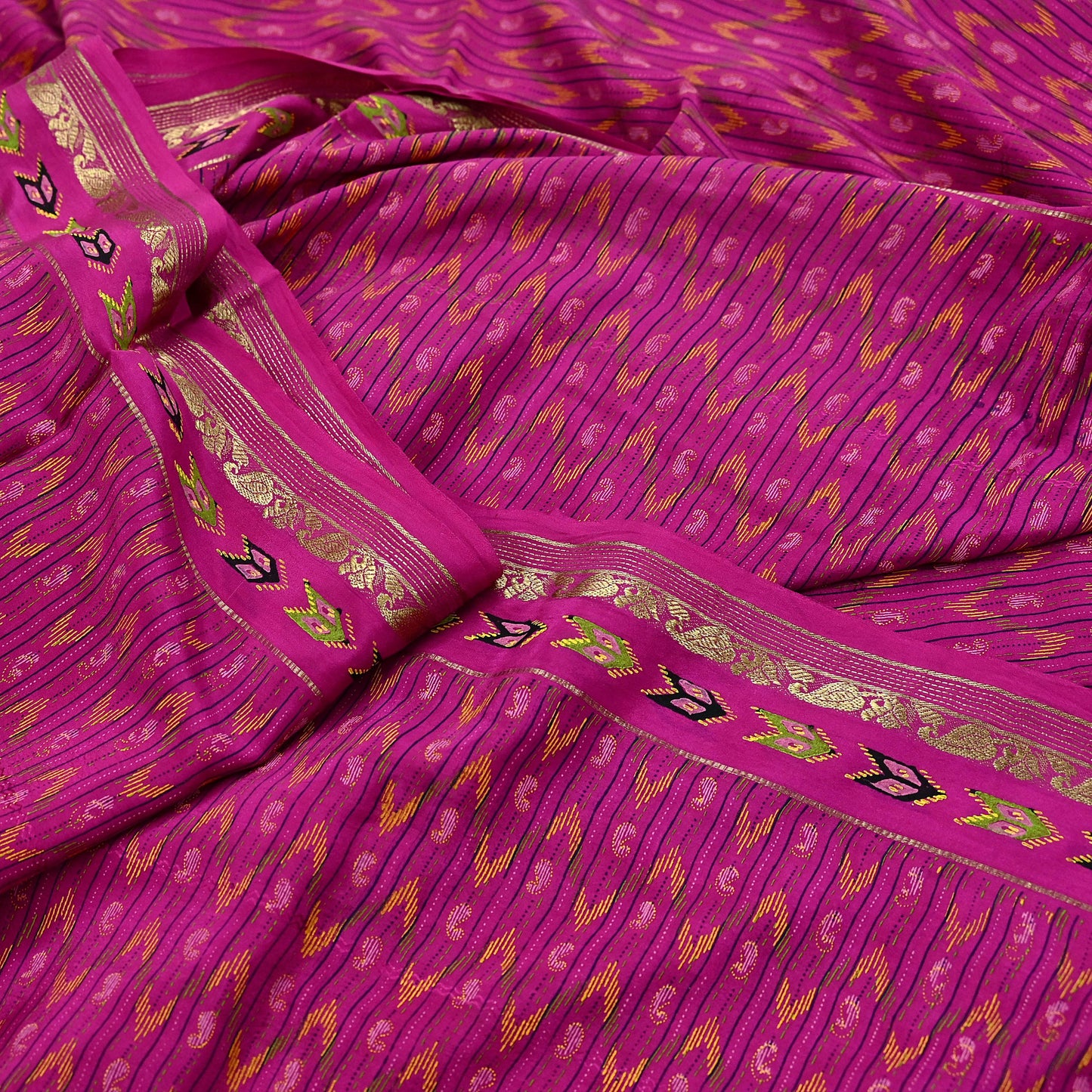 Indian Vintage Sari Purple & Yellow Printed Pure Silk Sarees 6yd Sewing Craft Fabric Floral Dress Making Soft Quilting Crafting Upcycle Used