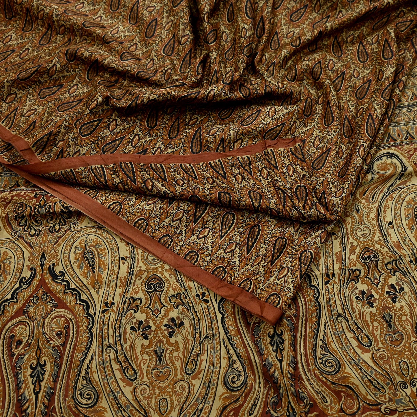 Indian Vintage Sari Brown & Beige 100% Pure Silk Printed Saree 6yd Sewing Craft Fabric DressMaking Wrap Abstract For Crafting Quilting