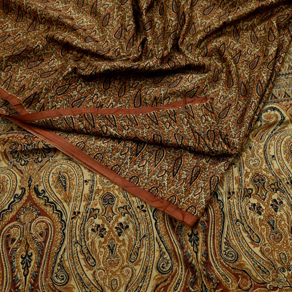 Indian Vintage Sari Brown & Beige 100% Pure Silk Printed Saree 6yd Sewing Craft Fabric DressMaking Wrap Abstract For Crafting Quilting