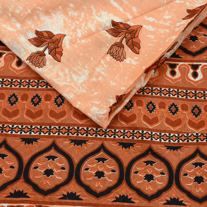 Indian Vintage Sari Rusty & Peach 100% Pure Cotton Printed Sarees 5Yd Craft Fabric Sewing Sarong Wrap Boho Quilting Upcycle Dress Making