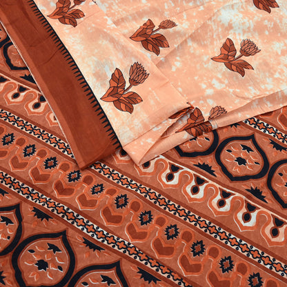 Indian Vintage Sari Rusty & Peach 100% Pure Cotton Printed Sarees 5Yd Craft Fabric Sewing Sarong Wrap Boho Quilting Upcycle Dress Making