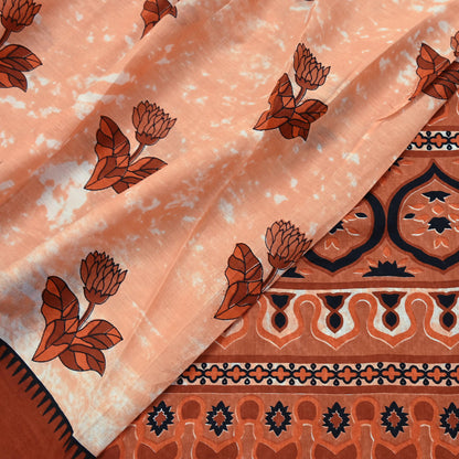 Indian Vintage Sari Rusty & Peach 100% Pure Cotton Printed Sarees 5Yd Craft Fabric Sewing Sarong Wrap Boho Quilting Upcycle Dress Making