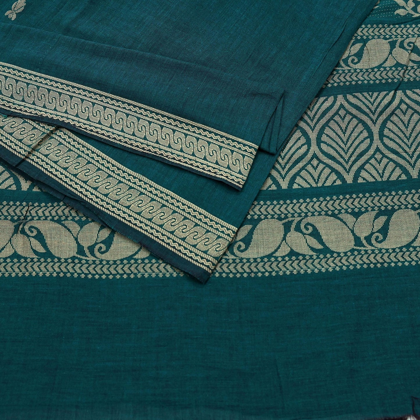 Indian Vintage Sari Green Pure Cotton Hand Woven Baluchari Saree 5yard Ethnic Humans Fringes Dress Making Crafting