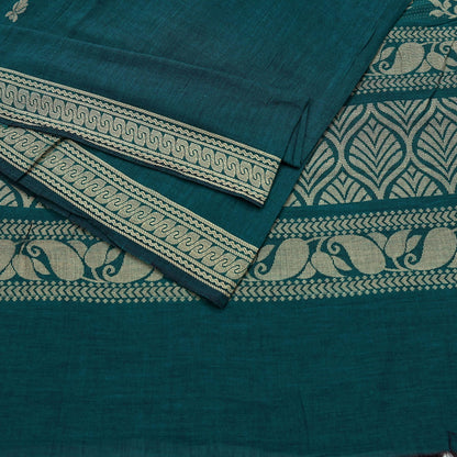 Indian Vintage Sari Green Pure Cotton Hand Woven Baluchari Saree 5yard Ethnic Humans Fringes Dress Making Crafting
