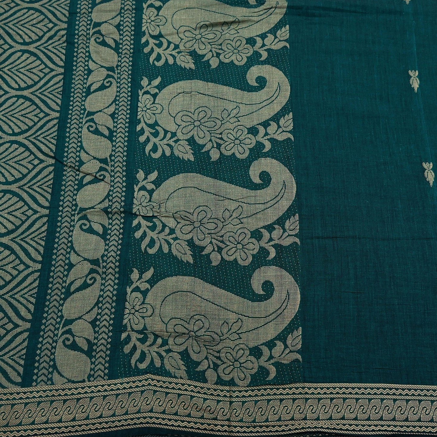 Indian Vintage Sari Green Pure Cotton Hand Woven Baluchari Saree 5yard Ethnic Humans Fringes Dress Making Crafting