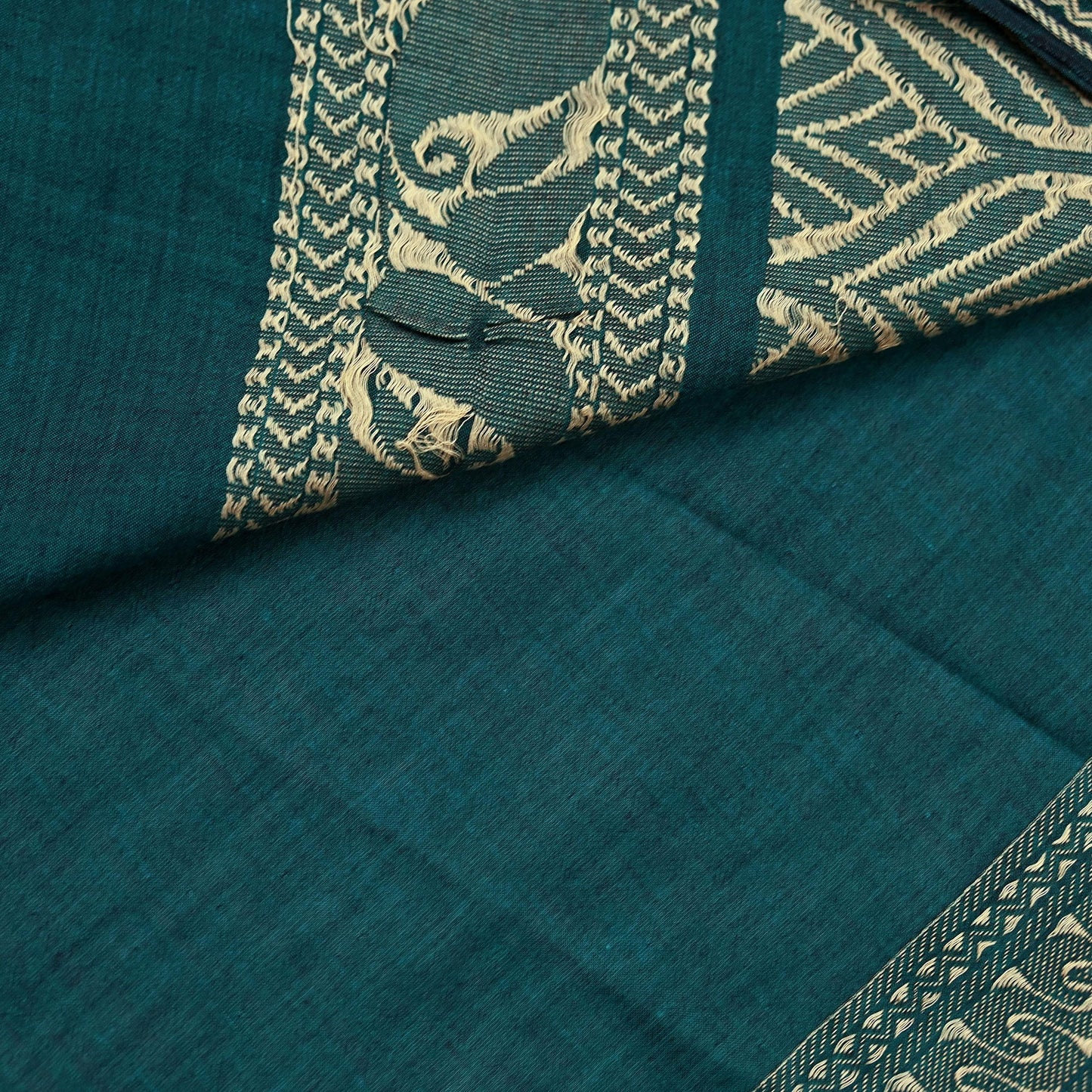 Indian Vintage Sari Green Pure Cotton Hand Woven Baluchari Saree 5yard Ethnic Humans Fringes Dress Making Crafting