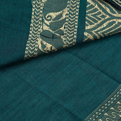Indian Vintage Sari Green Pure Cotton Hand Woven Baluchari Saree 5yard Ethnic Humans Fringes Dress Making Crafting