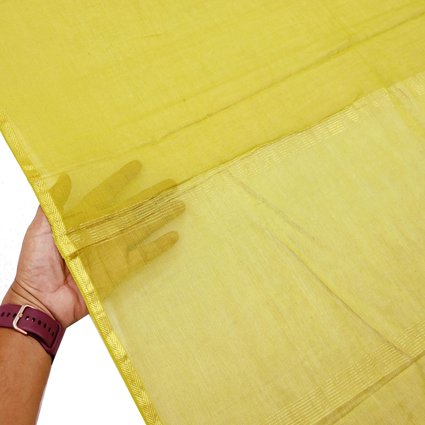 Indian Vintage Dupatta Lemon Green Long Stole Printed Woven Pure Cotton Scarves Veil Golden Zari Soft Stripes Design