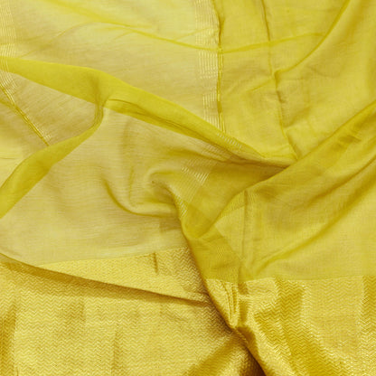 Indian Vintage Dupatta Lemon Green Long Stole Printed Woven Pure Cotton Scarves Veil Golden Zari Soft Stripes Design