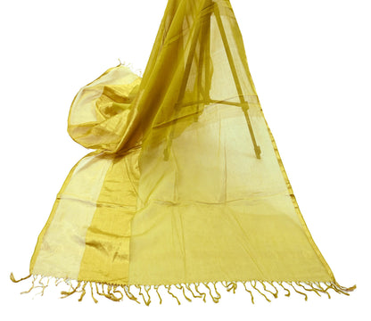 Indian Vintage Dupatta Lemon Green Long Stole Printed Woven Pure Cotton Scarves Veil Golden Zari Soft Stripes Design