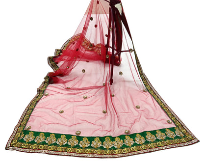 Indian Vintage Heavy Wedding Red Dupatta Net Mesh Long Stole Hand Embroidered Scarves Golden Zardozi Dabka Zari Stole