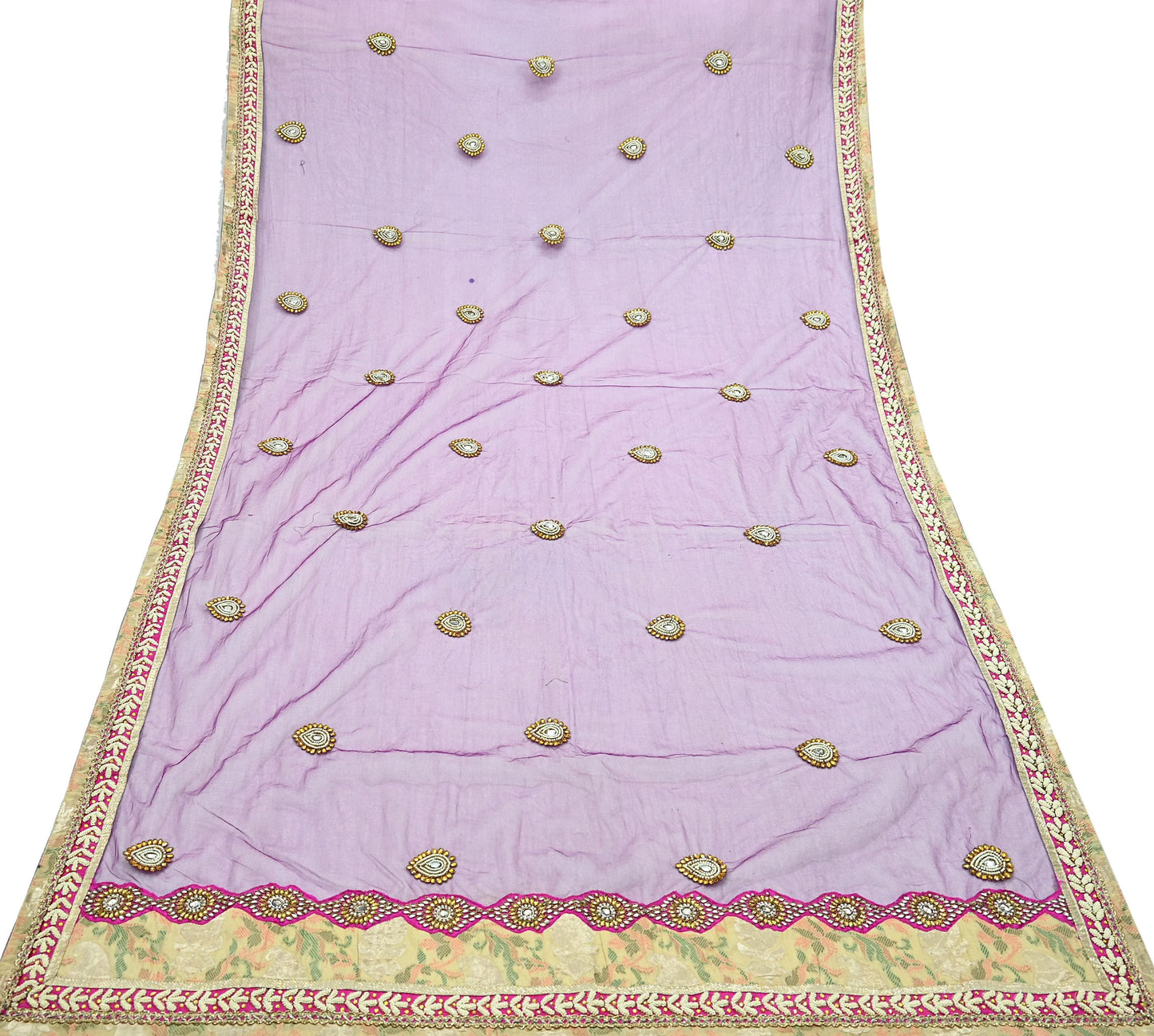 Indian Vintage Heavy Wedding Purple Dupatta Net Mesh Long Stole Hand Embroidered Scarves Golden Zardozi Dabka Zari Stole