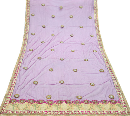 Indian Vintage Heavy Wedding Purple Dupatta Net Mesh Long Stole Hand Embroidered Scarves Golden Zardozi Dabka Zari Stole