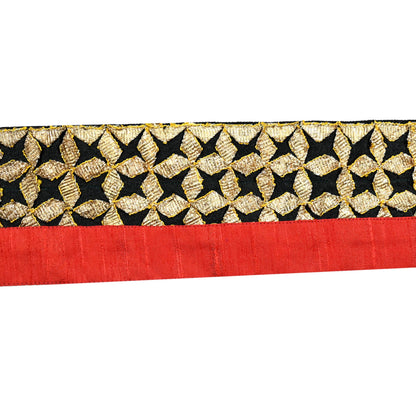 Indian Vintage Red & Black Saree Border Hand Embroidered Gota Patti 1yd Craft Trim Lace Sewing Sari Ribbon chanderi