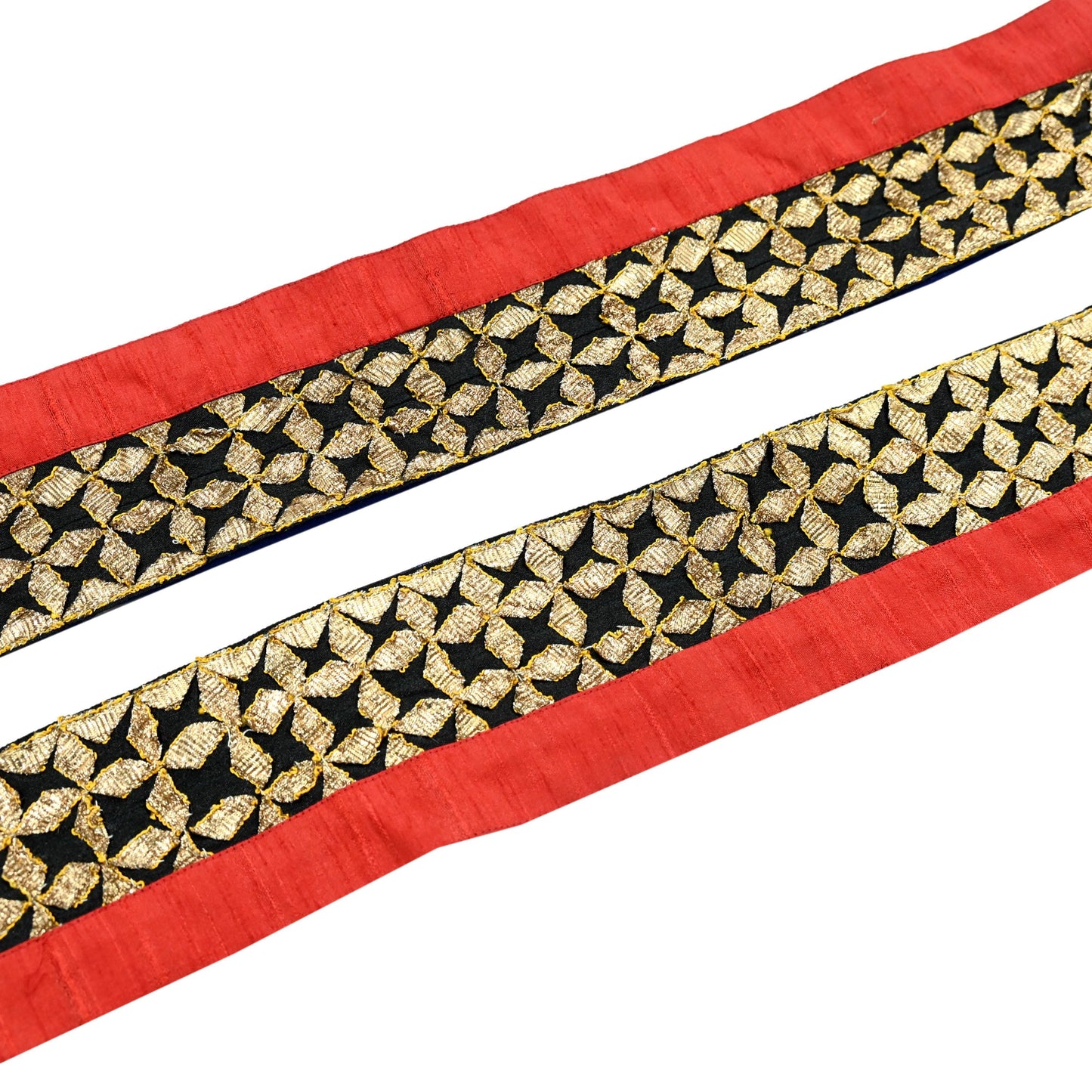 Indian Vintage Red & Black Saree Border Hand Embroidered Gota Patti 1yd Craft Trim Lace Sewing Sari Ribbon chanderi