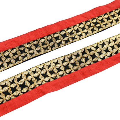 Indian Vintage Red & Black Saree Border Hand Embroidered Gota Patti 1yd Craft Trim Lace Sewing Sari Ribbon chanderi