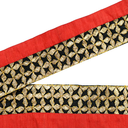 Indian Vintage Red & Black Saree Border Hand Embroidered Gota Patti 1yd Craft Trim Lace Sewing Sari Ribbon chanderi