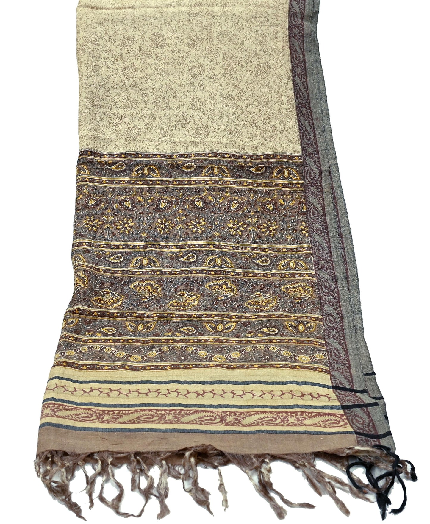 Vintage Beige & Brown Long Stole Pure Woolen Scarf Printed Dupatta Infinity Scarves Sarong Wrap Veil Woman Hijab Shawl Fabric