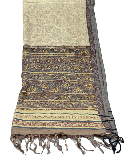 Vintage Beige & Brown Long Stole Pure Woolen Scarf Printed Dupatta Infinity Scarves Sarong Wrap Veil Woman Hijab Shawl Fabric