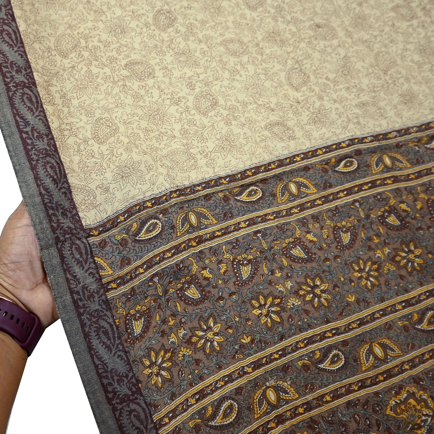Vintage Beige & Brown Long Stole Pure Woolen Scarf Printed Dupatta Infinity Scarves Sarong Wrap Veil Woman Hijab Shawl Fabric