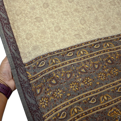 Vintage Beige & Brown Long Stole Pure Woolen Scarf Printed Dupatta Infinity Scarves Sarong Wrap Veil Woman Hijab Shawl Fabric
