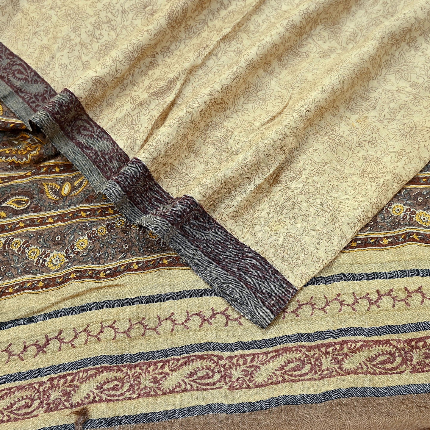 Vintage Beige & Brown Long Stole Pure Woolen Scarf Printed Dupatta Infinity Scarves Sarong Wrap Veil Woman Hijab Shawl Fabric