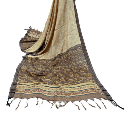 Vintage Beige & Brown Long Stole Pure Woolen Scarf Printed Dupatta Infinity Scarves Sarong Wrap Veil Woman Hijab Shawl Fabric