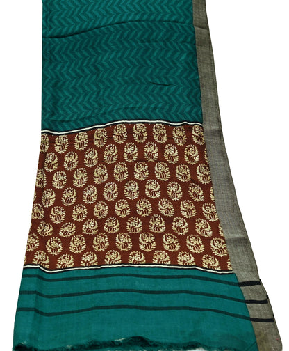 Vintage Green & Brown Long Stole Pure Woolen Scarf Printed Dupatta Infinity Scarves Sarong Wrap Veil Woman Hijab Shawl Fabric