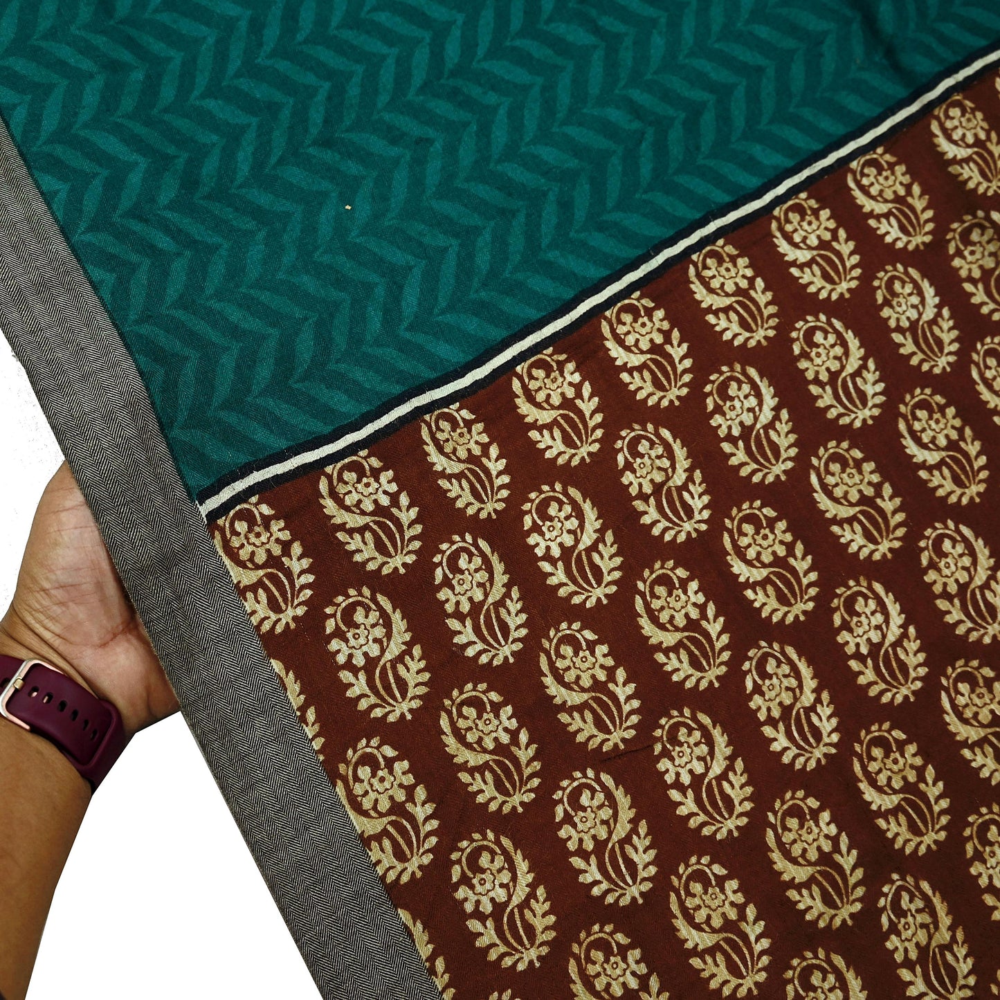 Vintage Green & Brown Long Stole Pure Woolen Scarf Printed Dupatta Infinity Scarves Sarong Wrap Veil Woman Hijab Shawl Fabric