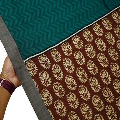 Vintage Green & Brown Long Stole Pure Woolen Scarf Printed Dupatta Infinity Scarves Sarong Wrap Veil Woman Hijab Shawl Fabric