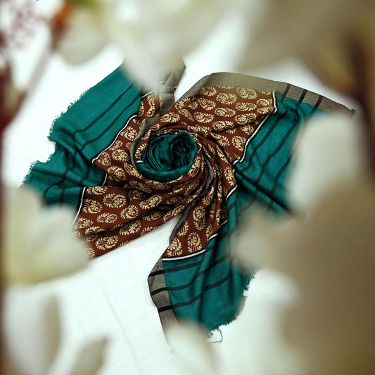 Vintage Green & Brown Long Stole Pure Woolen Scarf Printed Dupatta Infinity Scarves Sarong Wrap Veil Woman Hijab Shawl Fabric
