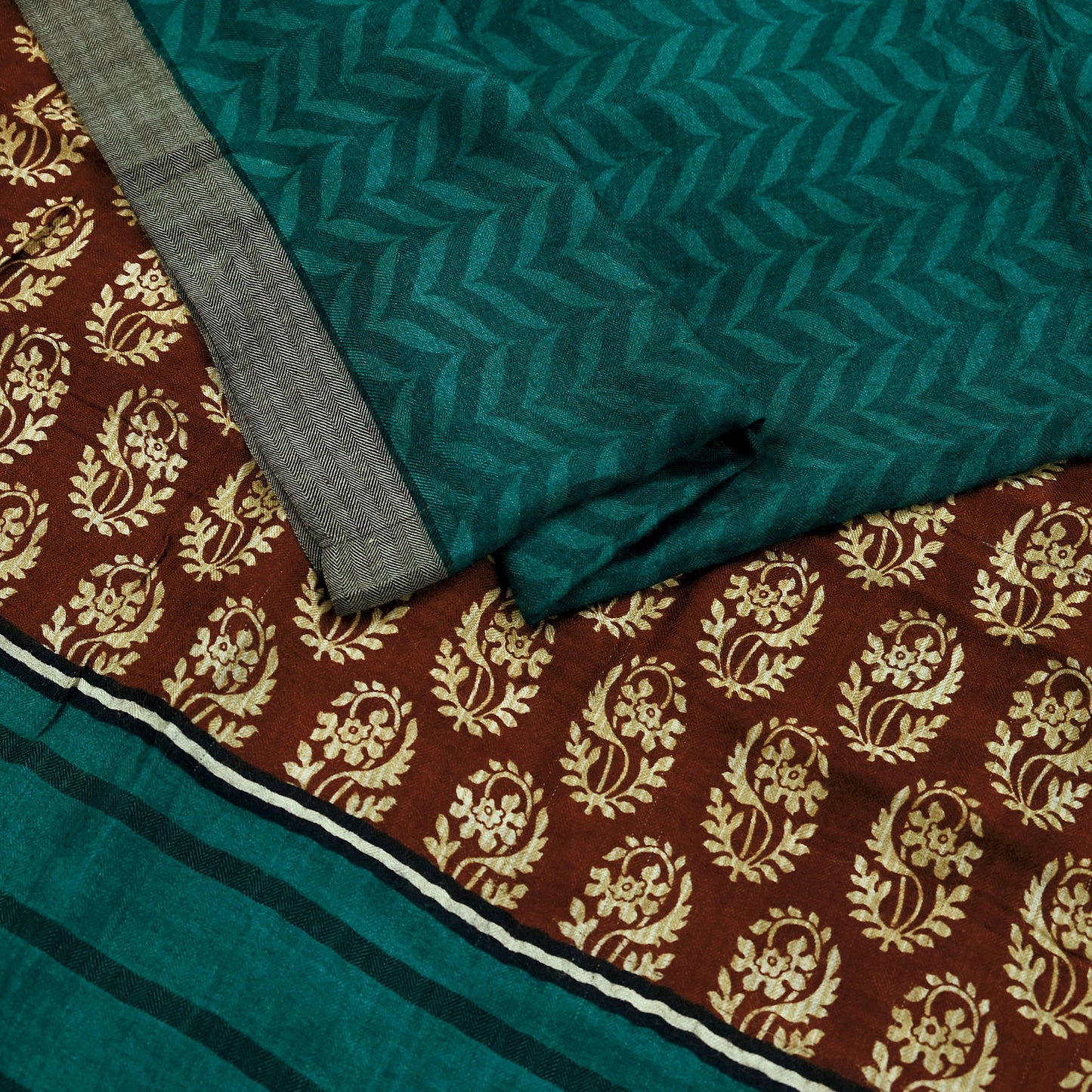 Vintage Green & Brown Long Stole Pure Woolen Scarf Printed Dupatta Infinity Scarves Sarong Wrap Veil Woman Hijab Shawl Fabric