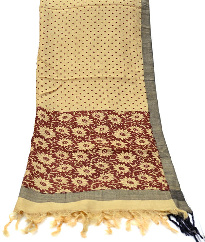 Vintage Beige & Brown Long Stole Pure Woolen Scarf Printed Dupatta Infinity Scarves Sarong Wrap Veil Woman Hijab Shawl Fabric