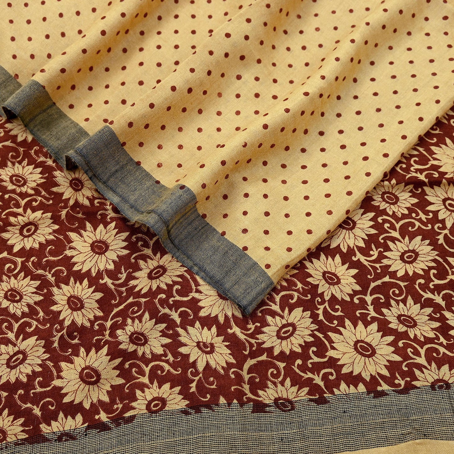 Vintage Beige & Brown Long Stole Pure Woolen Scarf Printed Dupatta Infinity Scarves Sarong Wrap Veil Woman Hijab Shawl Fabric