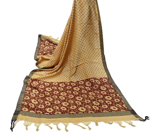 Vintage Beige & Brown Long Stole Pure Woolen Scarf Printed Dupatta Infinity Scarves Sarong Wrap Veil Woman Hijab Shawl Fabric