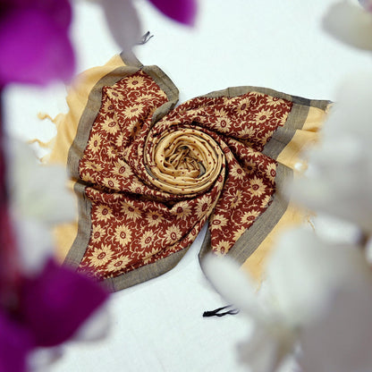 Vintage Beige & Brown Long Stole Pure Woolen Scarf Printed Dupatta Infinity Scarves Sarong Wrap Veil Woman Hijab Shawl Fabric