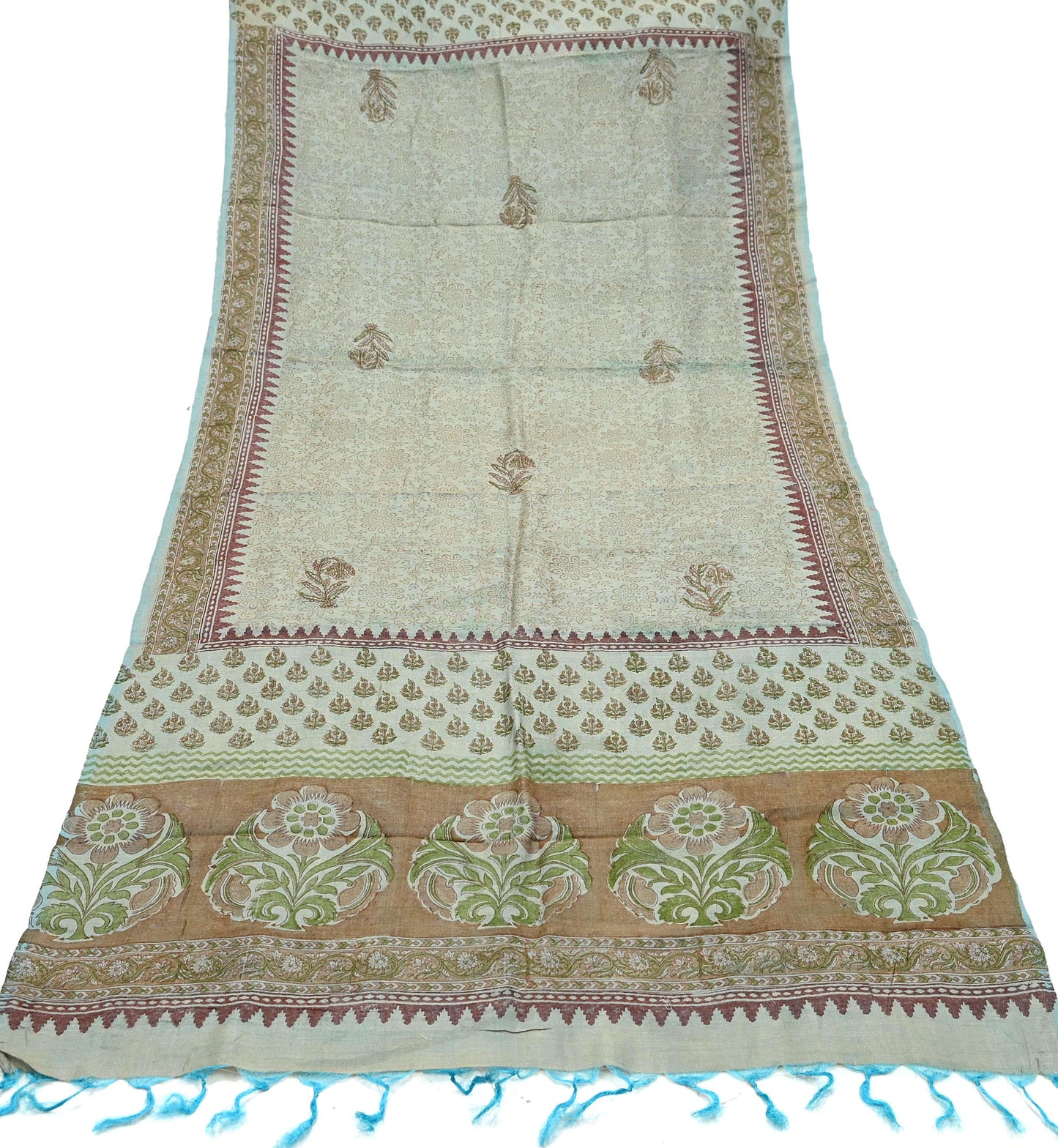 Vintage Brown & Blue Long Stole Pure Woolen Scarf Printed Dupatta Infinity Scarves Sarong Wrap Veil Woman Hijab Shawl Craft