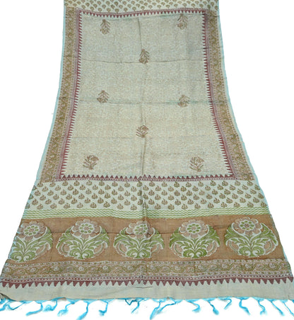 Vintage Brown & Blue Long Stole Pure Woolen Scarf Printed Dupatta Infinity Scarves Sarong Wrap Veil Woman Hijab Shawl Craft
