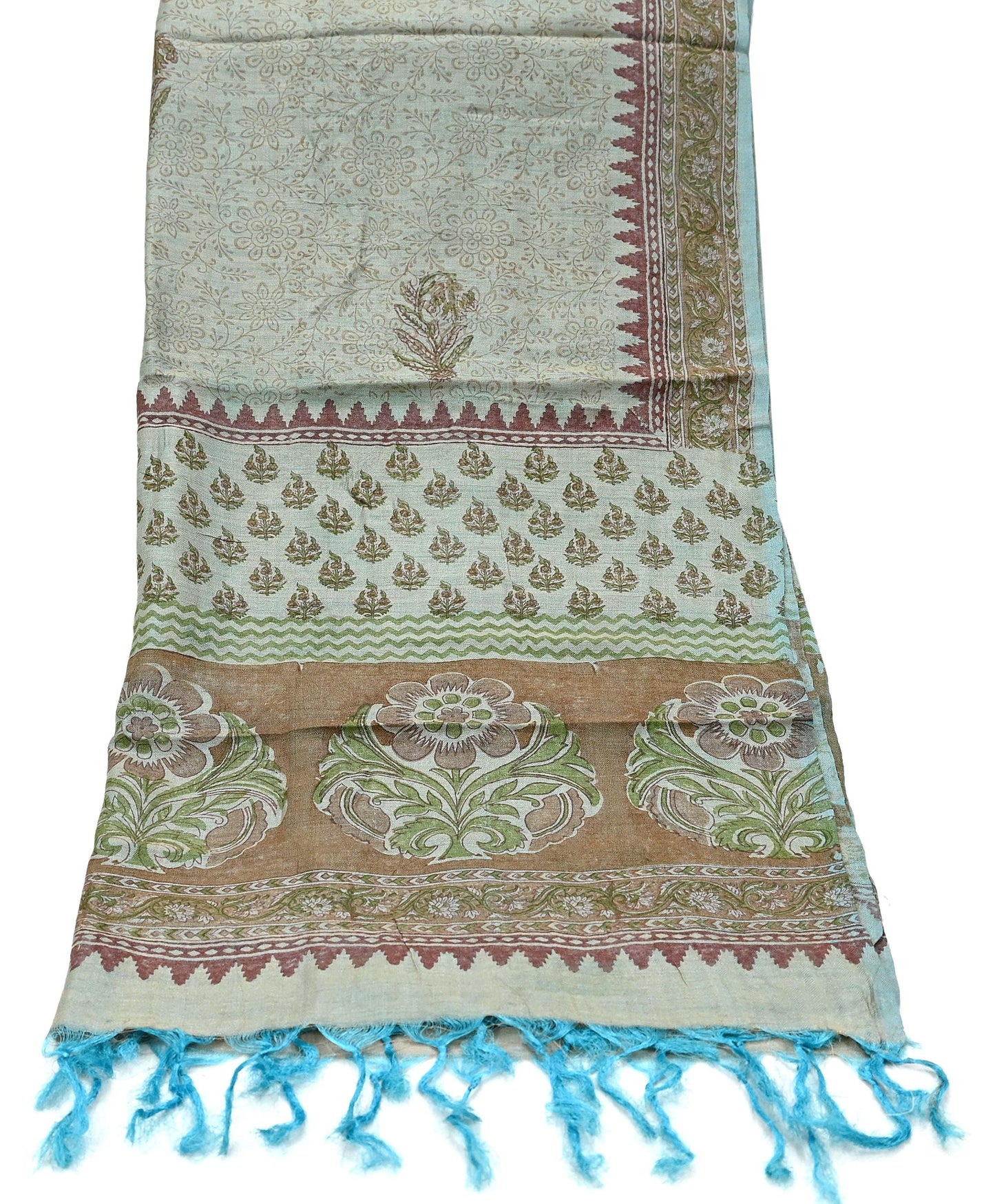 Vintage Brown & Blue Long Stole Pure Woolen Scarf Printed Dupatta Infinity Scarves Sarong Wrap Veil Woman Hijab Shawl Craft
