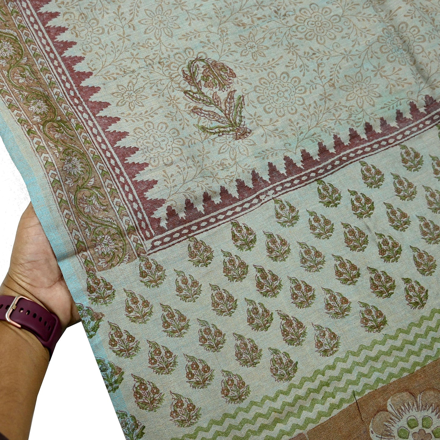 Vintage Brown & Blue Long Stole Pure Woolen Scarf Printed Dupatta Infinity Scarves Sarong Wrap Veil Woman Hijab Shawl Craft