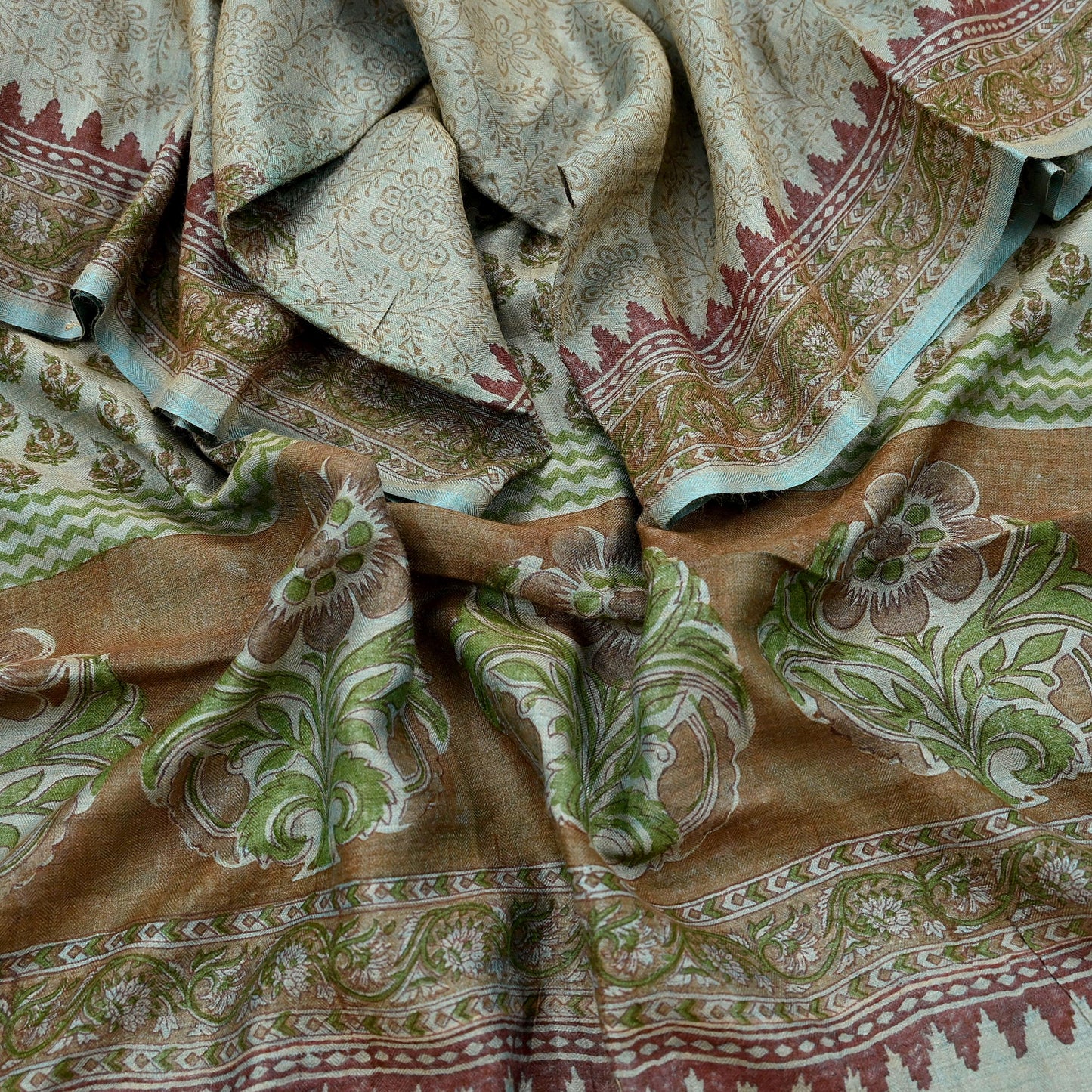 Vintage Brown & Blue Long Stole Pure Woolen Scarf Printed Dupatta Infinity Scarves Sarong Wrap Veil Woman Hijab Shawl Craft