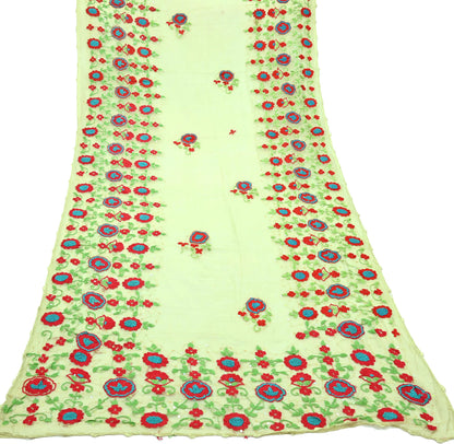 Indian Vintage Green Dupatta Pure Chiffon silk Long Stole Hand Embroidered Scarves Floral Design Stole Veil Wrap Sequins