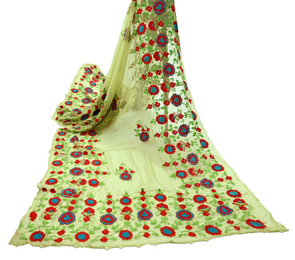 Indian Vintage Green Dupatta Pure Chiffon silk Long Stole Hand Embroidered Scarves Floral Design Stole Veil Wrap Sequins