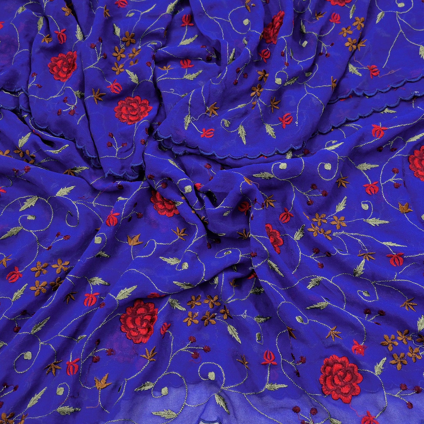 Indian Vintage Dupatta Blue Pure Georgette silk Long Stole Embroidered Scarves Stole Veil Wrap