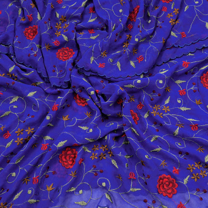 Indian Vintage Dupatta Blue Pure Georgette silk Long Stole Embroidered Scarves Stole Veil Wrap